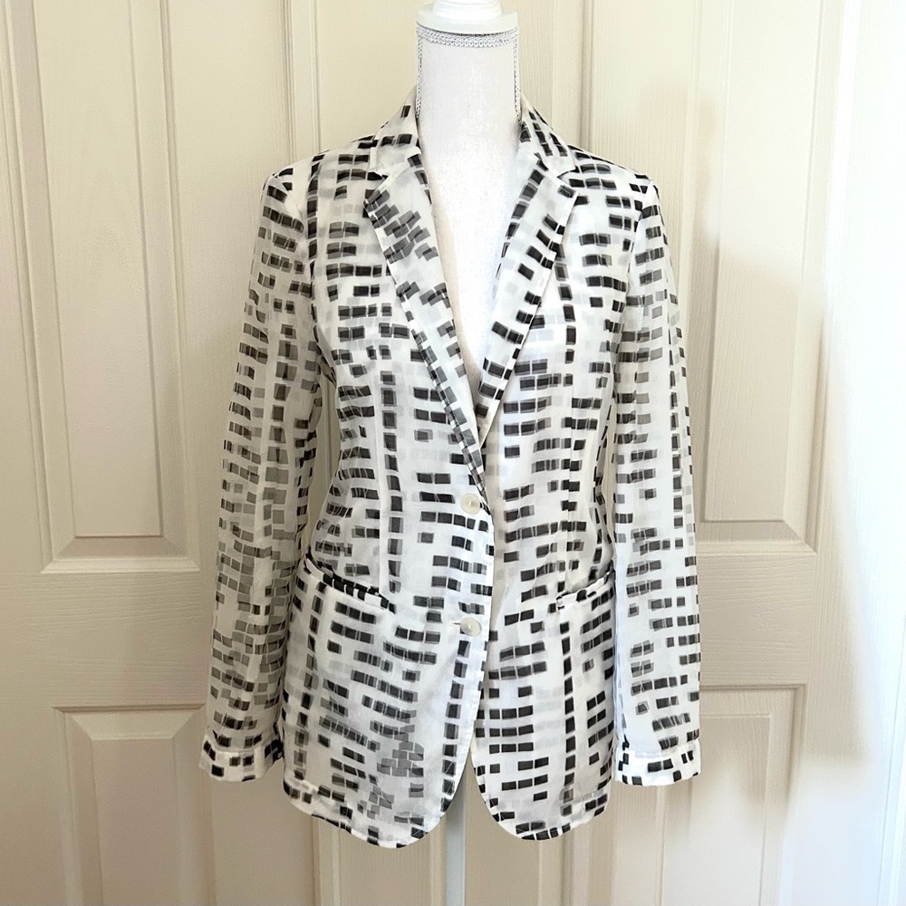 Emporio Armani, Stylish Women's Black and White Sheer Blazer women’s Sz 42